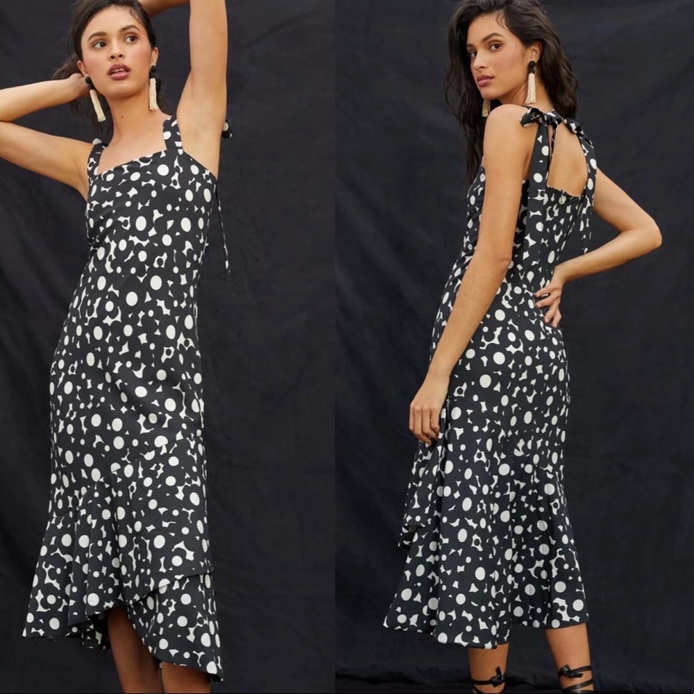 Anthropologie Hutch Flounced Shoulder-Tie Midi Dress Size X-Small